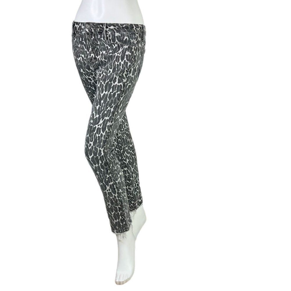 DRIFTWOOD Jackie Skinny Ankle Jeans in Blk/Gray Animal Print w/ Raw Cuff Size 29